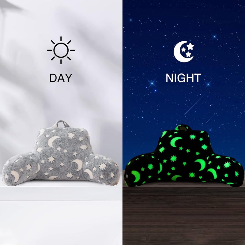 Aimuan Reading Pillow Glow in The Dark Bed Rest Wedge Kids Glow Backrest Pillow Dinosaur Print with Arms Back Support for Sitting Up in Bed Cushion, Grey - Image 3